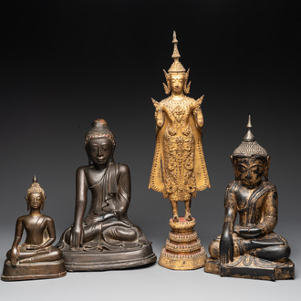A group of four Thai bronze Buddha figures, 19th C.