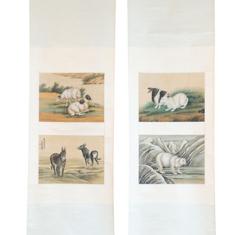 Ma Jin 馬晉 (1900-1970): 'Sheep, Donkeys, Rabbits and a Polar bear', ink and colour on silk