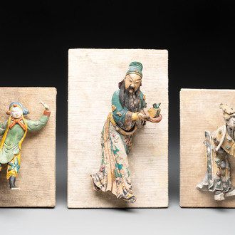 Three Chinese polychrome pottery figures, 19th C.
