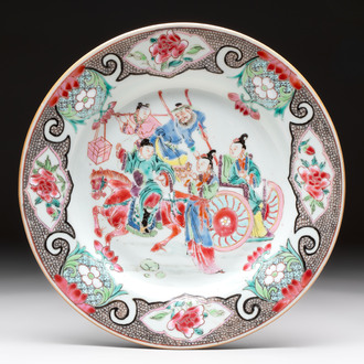 A fine Chinese famille rose 'Xi Xiang Ji' plate, Yongzheng/Qianlong