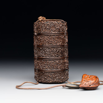 A Japanese lacquer inrō with a netsuke and an ojime, Meiji, 19th C.