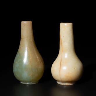 Two Chinese jade miniature bottle vases, probably Qing
