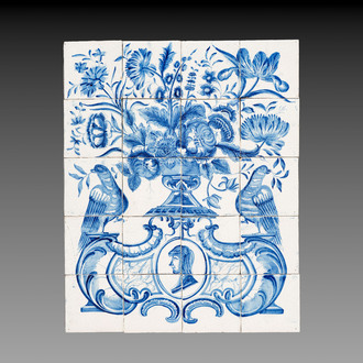 A blue and white 20-piece Dutch Delft tile mural, early 19th C.