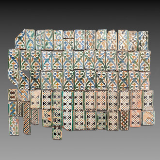 A large collection of 70 polychrome border tiles and fragments, Spain, 16th C.