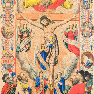Belgian Catholic missionaries in China: 'The five wounds of Christ', ink and colour print on paper, 19th C.