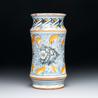 A polychrome Italian albarello with stylised floral design, 19th C.