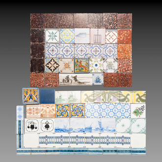 79 various blue, white, manganese and polychrome European tiles, 18/20th C.