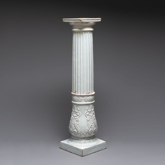 An unusual white-glazed pottery column, Germany, 18th C.
