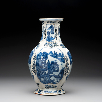 A Chinese blue and white vase depicting the Pearl River and the Whampoa Pagoda, Qianlong mark and of the period