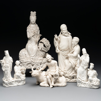 Five Chinese Dehua blanc de Chine groups, Dehua 德化 mark, 20th C.