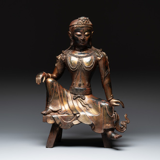 A large Chinese gilt bronze seated Bodhisattva, 20th C.