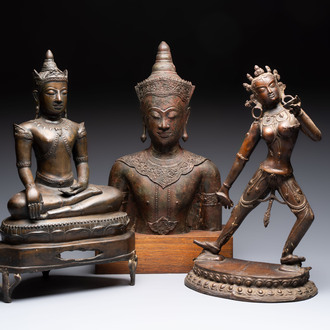 Three bronze sculptures of deities, South Asia/Southeast Asia, 19/20th C.