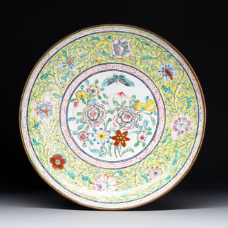 A Chinese Canton enamel 'sanduo' plate, Qianlong