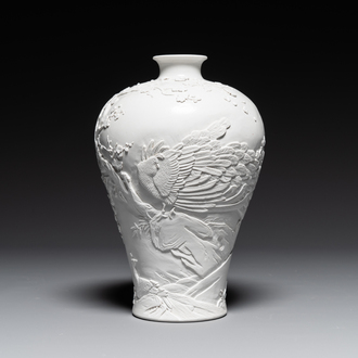 A Chinese white-glazed biscuit 'meiping' vase, signed Wang Bingrong 王炳榮, 19/20th C.