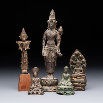 Five bronze figures of deities, Southeast Asia, 19th C. and earlier