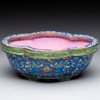 A Chinese Canton enamel blue-ground jardinière, Qianlong