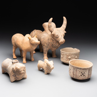 Four terracotta sculptures of animals and two bowls, Indus Valley, Iran, Pakistan and Afghanistan, 29th/3rd C. B.C.