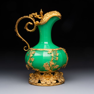A gilt-bronze-mounted green opaline glass ewer for the Ottoman market, 19/20th C.