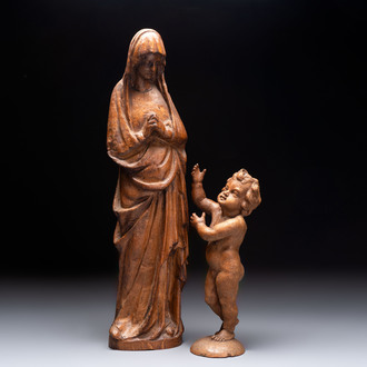 A carved wooden figure of the Virgin Mary and an oak figure of the Christ Child, France and Low Countries, 19th C.