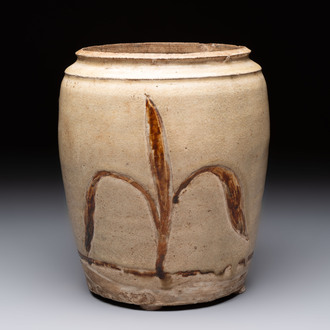 An Annamese or Vietnamese brown-glazed cream-ground 'grass sprigs' jar, 12/13th C.