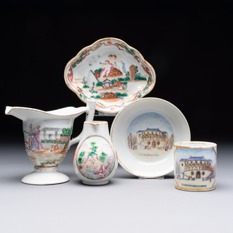 Five varied Chinese famille rose export wares, Qianlong
