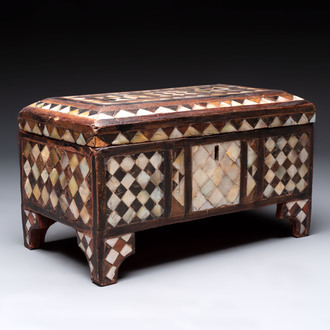 An Ottoman mother-of-pearl and tortoiseshell-inlaid casket, 19th C.