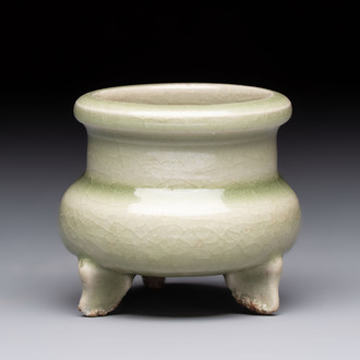 A rare and small Chinese Yaozhou celadon-glazed tripod censer, Jin
