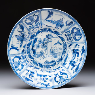 A Chinese blue and white 'kraak' 'Wang Xizhi' dish, Wanli