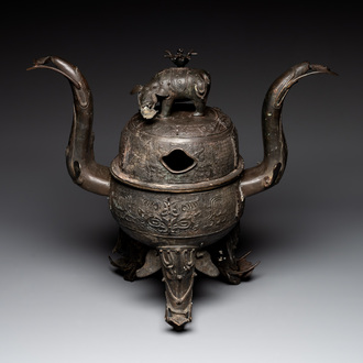 A massive Chinese archaistic bronze 'elephant' censer and cover, Ming