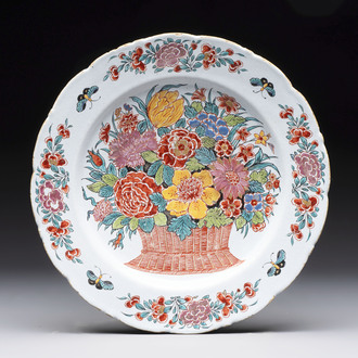 * A polychrome Dutch Delft doré 'flower basket' dish, 18th C.