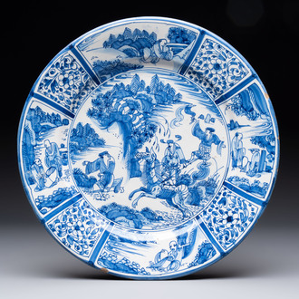 A blue and white Dutch Delft chinoiserie dish, late 17th C.