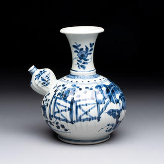 A Japanese blue and white kendi with a garden scene, Edo, early 18th C.