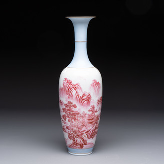 A Chinese polychrome 'landscape' eggshell vase, signed Liu Huan 劉煥, Jing De Zhen Zhi 景德鎮制 mark, dated 2006