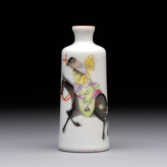 A Chinese famille rose sgraffito 'Zhang Guo Lao 張果老' snuff bottle, Daoguang mark, 19th C.