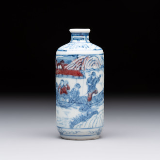 A Chinese blue, white and copper-red 'Ye You Chi Bi 夜遊赤壁' snuff bottle, signed Li Guisheng 李桂生, 19th C.