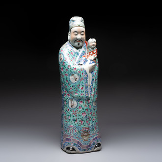 A large Chinese famille rose figure of Fu Xing, Zhu Mao Ji Zao 朱茂記造 mark, Republic