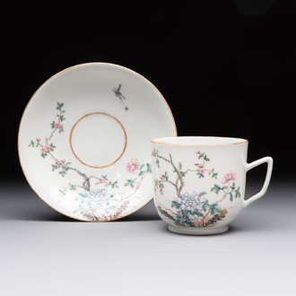 A fine Chinese famille rose cup and saucer with floral design, Daoguang mark, Republic