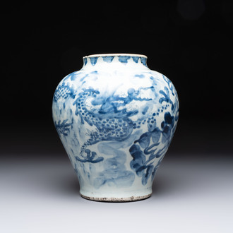 A Chinese blue and white 'dragon' vase, Transitional period