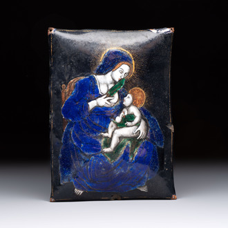A Limoges enamel plaque of the Virgin and Child, France, 19th C.