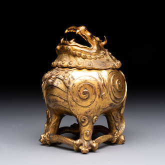 A finely cast Chinese gilt-bronze 'luduan' censer, possibly Ming