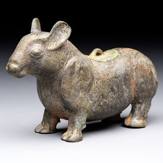A rare Chinese bronze ritual vessel in the form of a tapir in Eastern Zhou-style, Warring States period