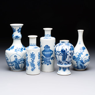 Five Chinese blue and white vases, jade 玉 marks, Kangxi and later