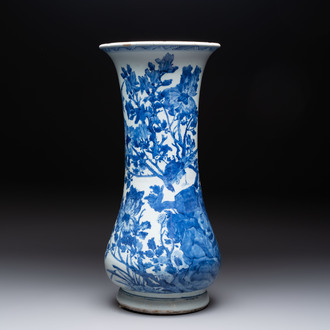 A Chinese blue and white vase with birds among flowering branches, Kangxi