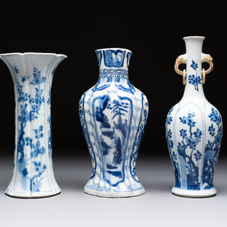 Three Chinese blue and white vases, Kangxi