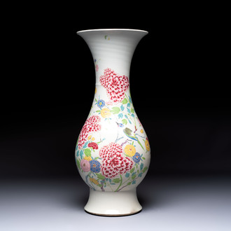 A large Chinese famille rose 'bird among flowering branches' vase, Yongzheng