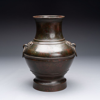 A fine Chinese archaistic bronze 'hu' vase, Song/Yuan