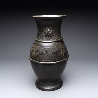 A large Chinese archaistic bronze 'hu' vase, Ming