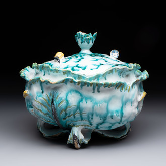 A polychrome Brussels faience 'cabbage' tureen and cover, 18th C.