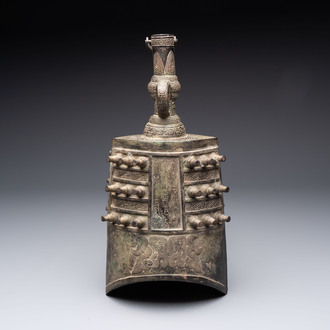 A large Chinese archaistic inscribed bronze bell, 'Zhong 鐘', Ming