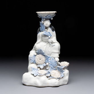 A Japanese Hirado blue and white candle holder, Meiji, 19th C.